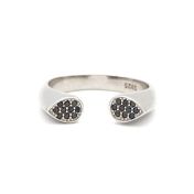 Black Crystals Open Ring [Sterling Silver]