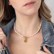 Round Braille Initial Pearl Necklace