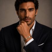 Picasso Jasper & Hematite Men Bracelet with Nano Bible [18K Gold Vermeil]