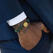 Turquoise Engraved Map Men Bracelet [14 Karat Gold]