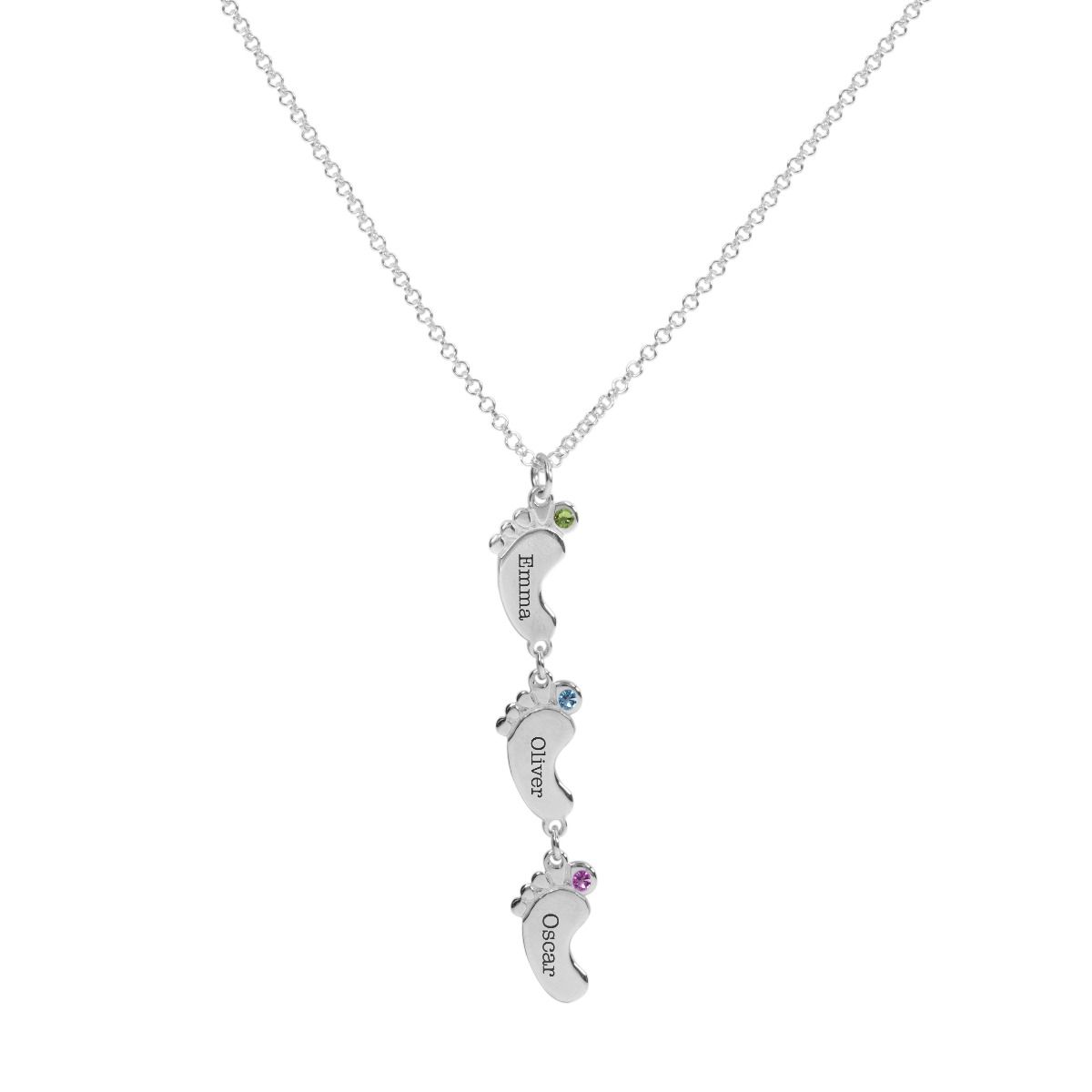 Family Path Name and Birthstone Necklace [Sterling Silver]
