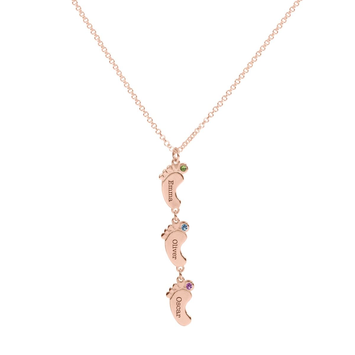 Family Path Name and Birthstone Necklace [18K Rose Gold Plated] 