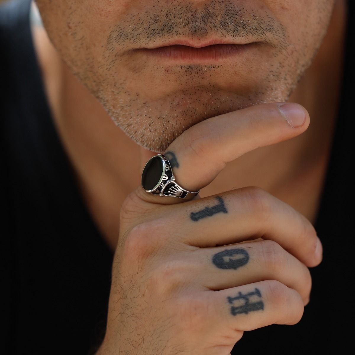 Black Orchid Onyx Men Ring - Sterling Silver