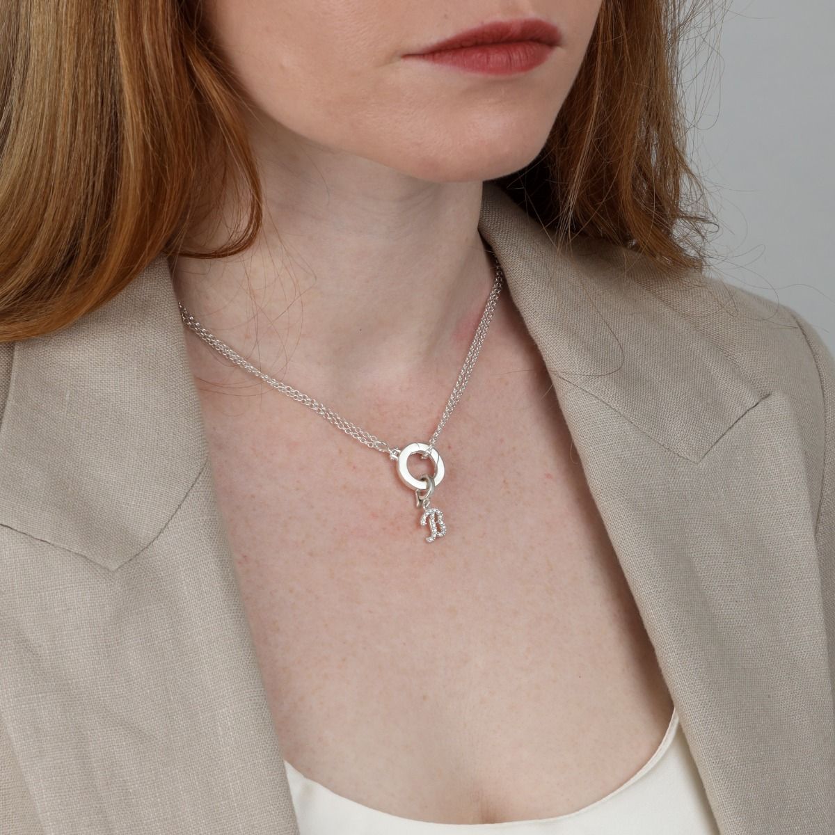 Cara Initial Charm With Crystals [Sterling Silver]