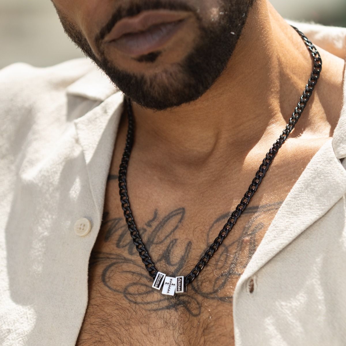 Diamond Cross Dark Cuban Link Chain With Names