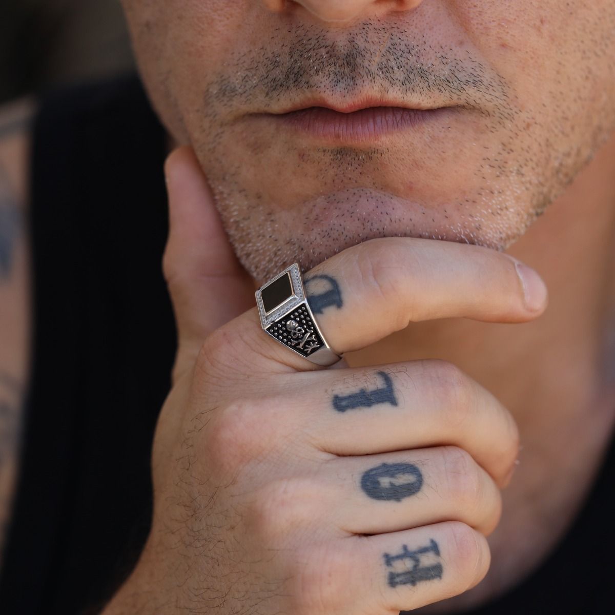 Elijah Black Onyx Signet Men Ring - Sterling Silver