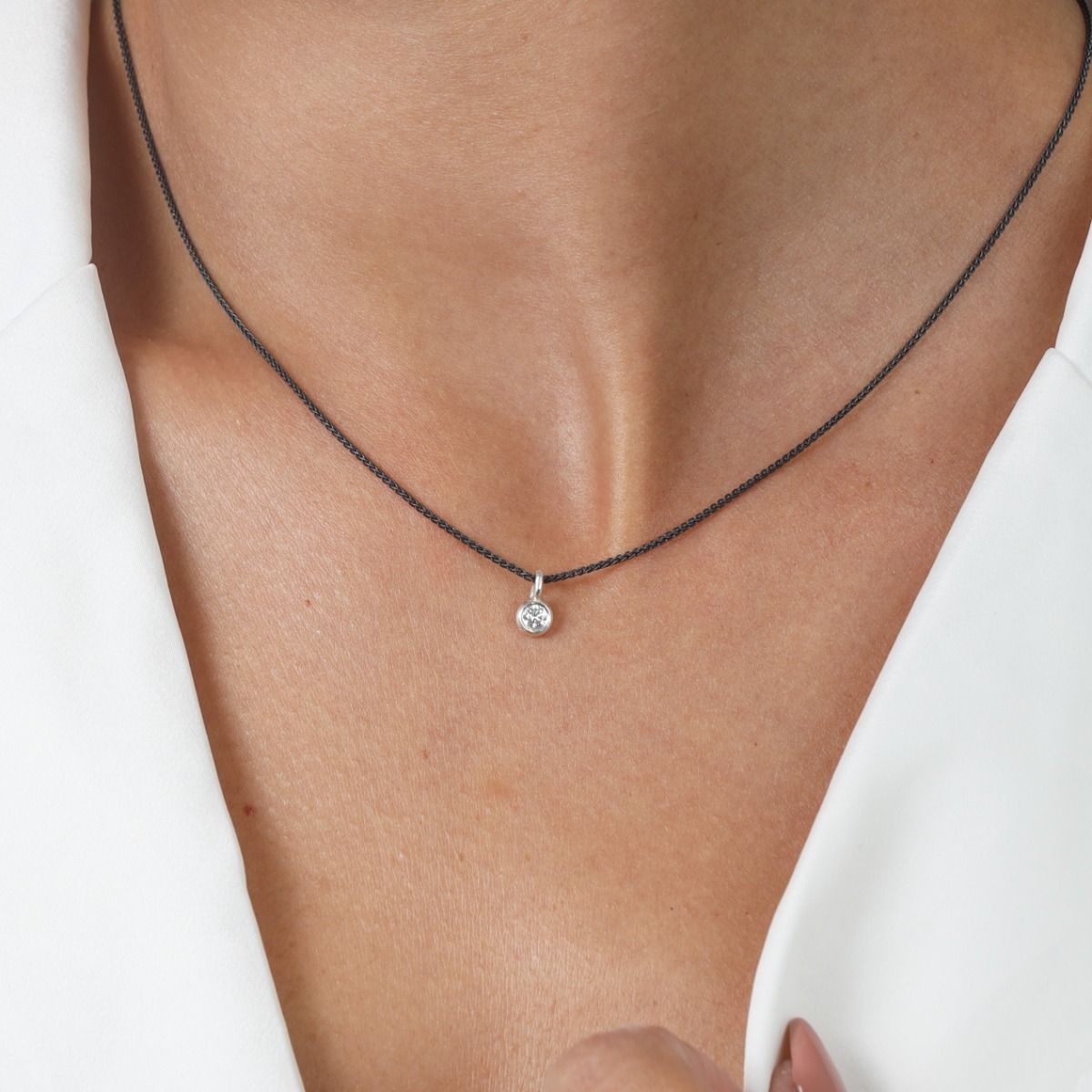 Enchanted Sparkle Diamond Necklace [Black Sterling Silver Chain]