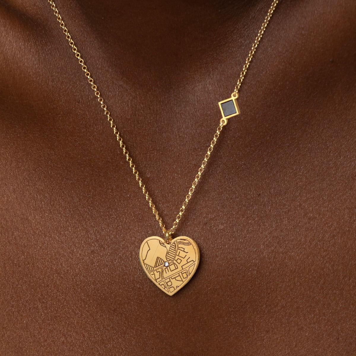 Ties of Heart Engraved Map Necklace with Nano Bible [14 Karat Gold]