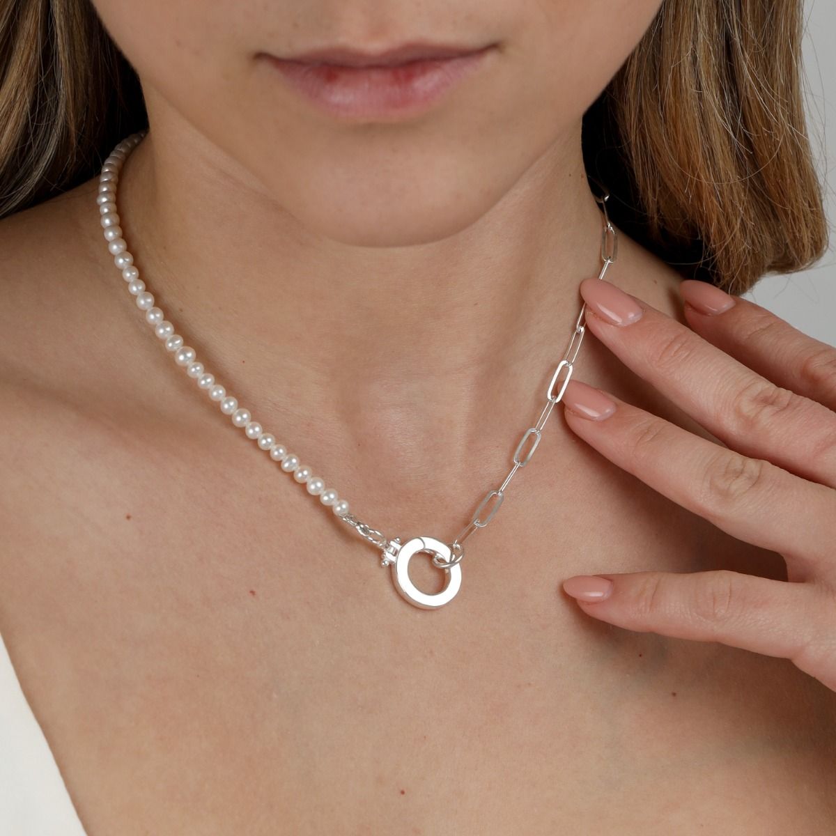 Cara Paperclip & Pearl Necklace [Sterling Silver]