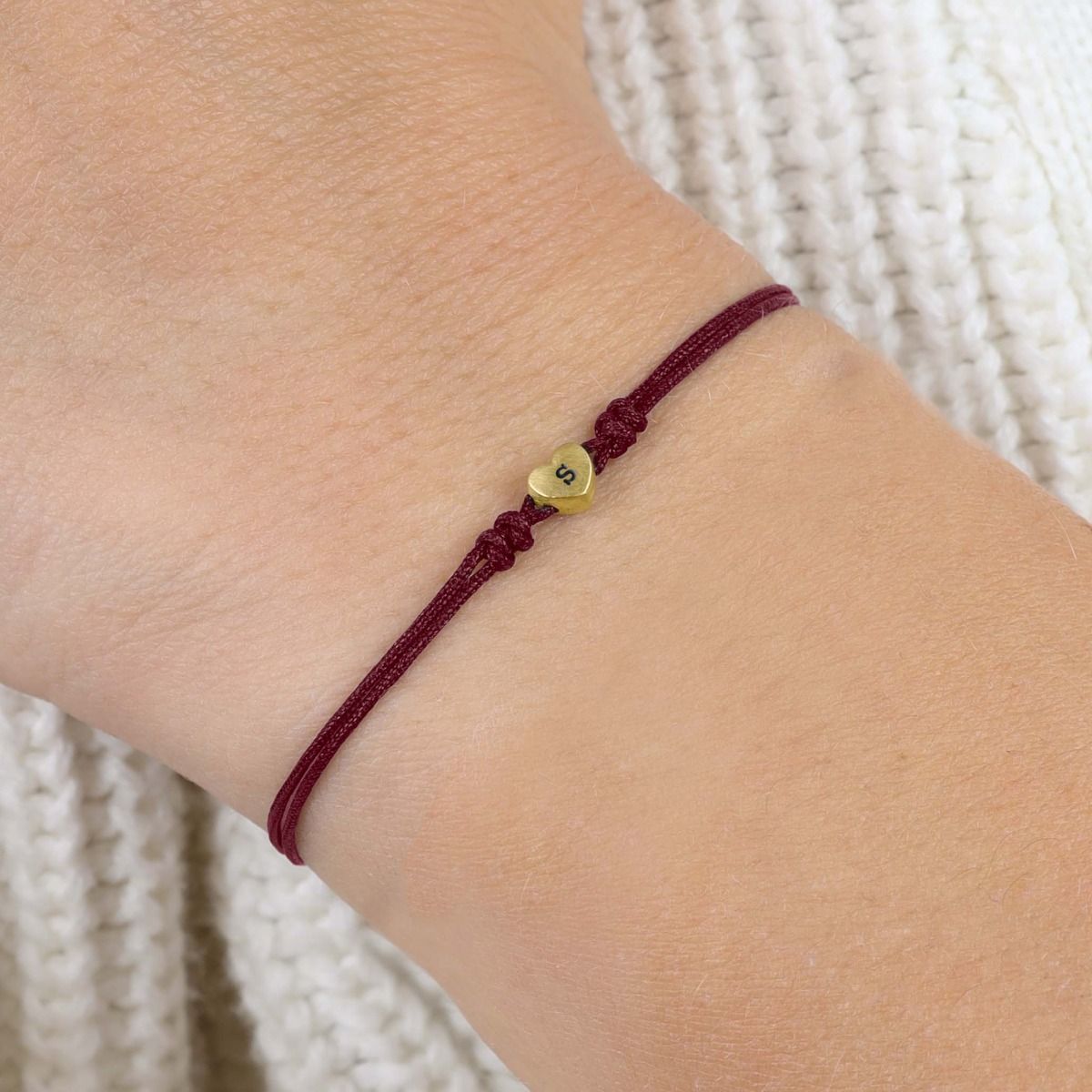 Open Heart Initial Bracelet - Red [14 karat gold]