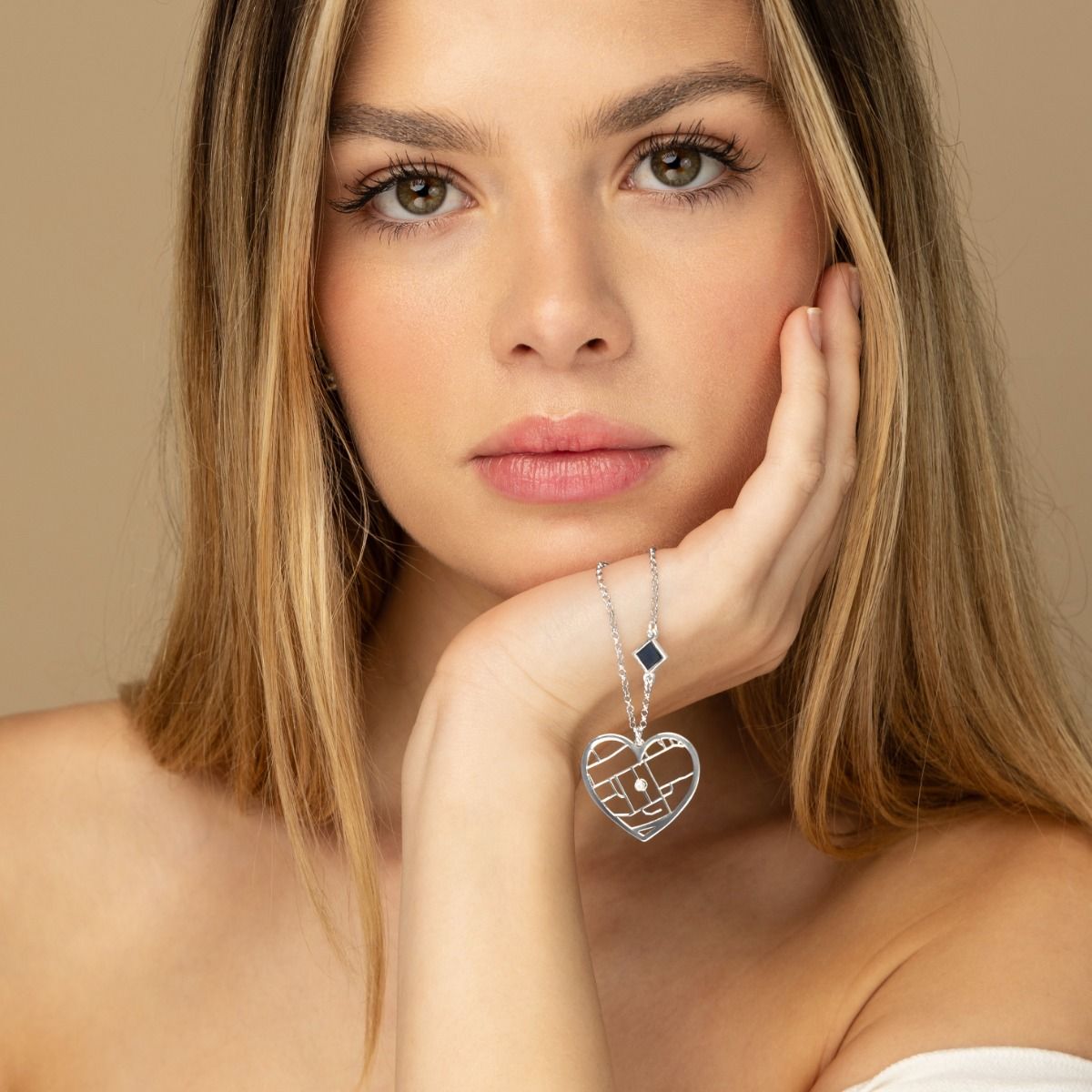 Ties of Heart Map Necklace with Nano Bible [14 Karat White Gold]