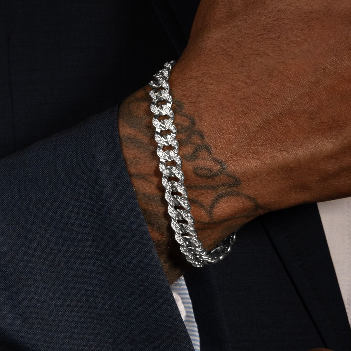 Iced Cuban Link Chain Initials Bracelet - Sterling Silver