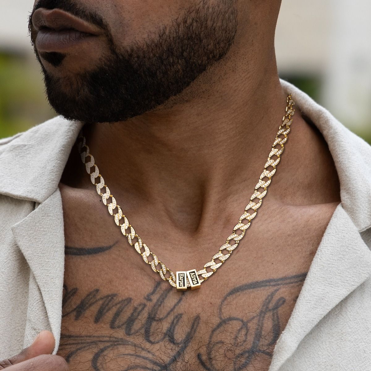Iced Cuban Link Chain with Names - 18K Gold Plated