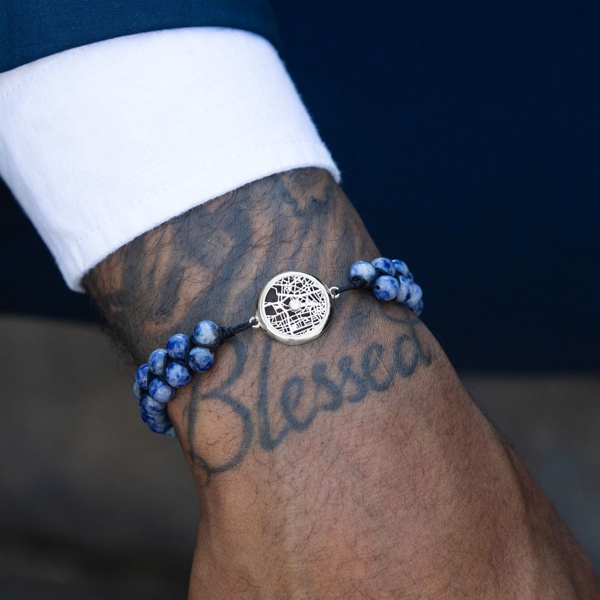 Lapis Lazuli Map Men Bracelet [Sterling Silver]