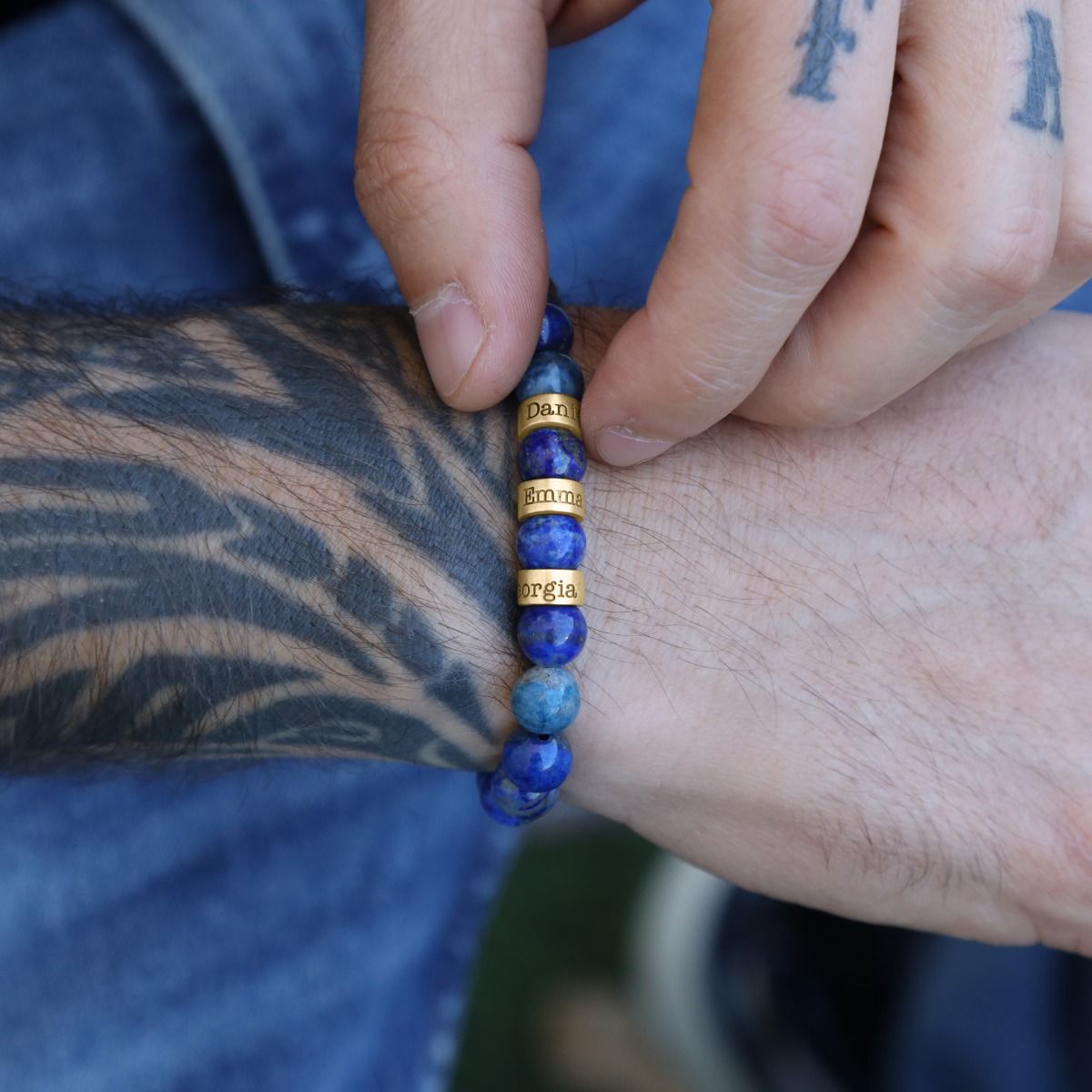Lapis Lazuli Men Name Bracelet - 18K Gold Vermeil