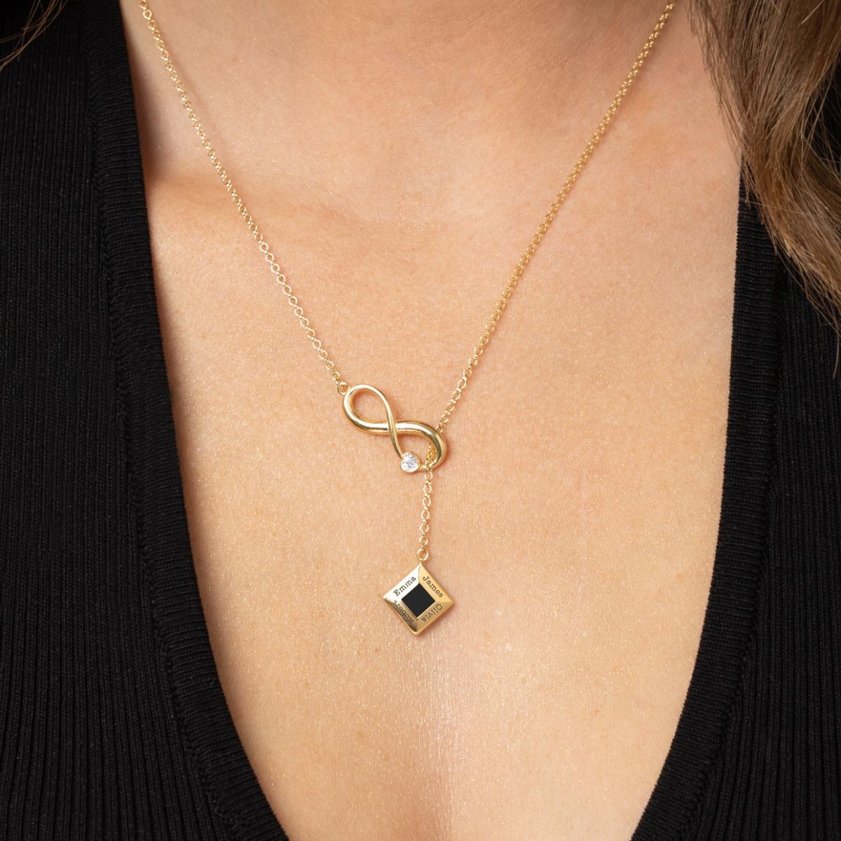 Lariat Infinity Diamond Necklace with Nano Bible [18K Gold Plated]