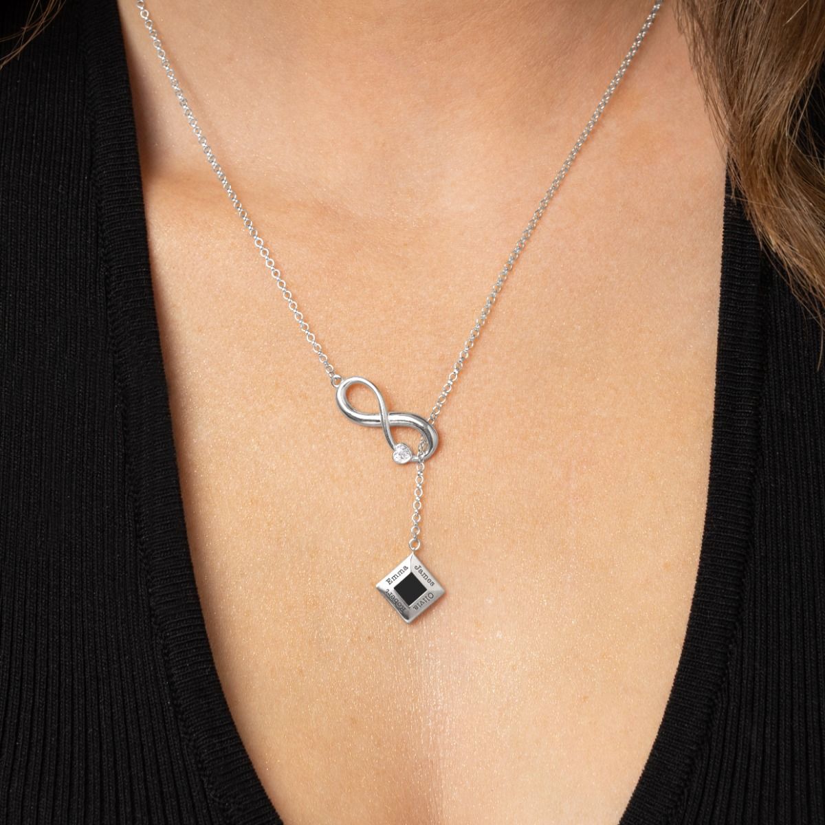 Lariat Infinity Diamond Necklace with Nano Bible [Sterling Silver]
