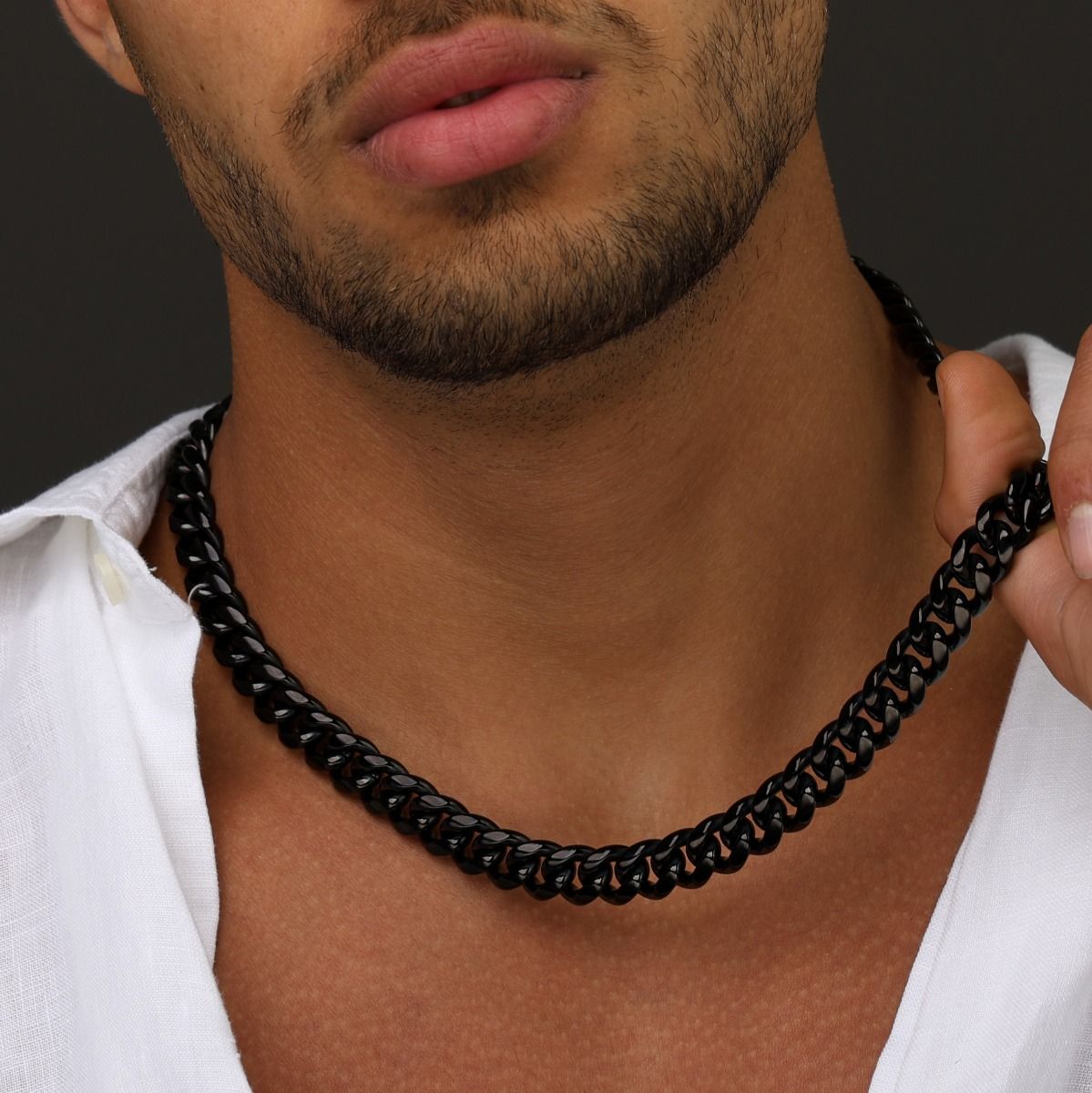 Cuban Link Chain Necklace [Black] - 12MM