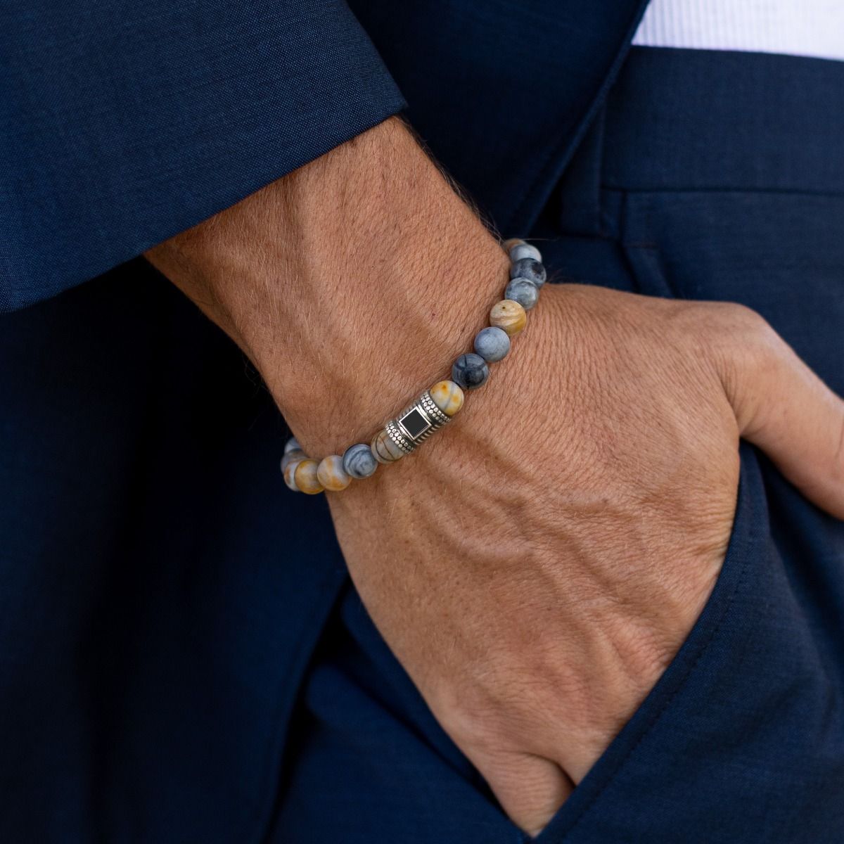 Picasso Jasper Men Bracelet with Nano Bible 