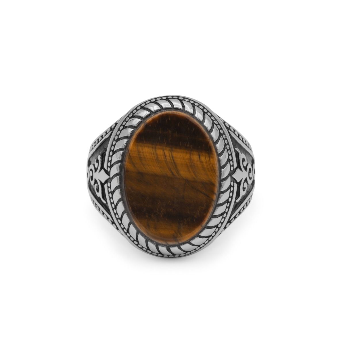 Royal Brown Tiger Eye Men Ring - Sterling Silver