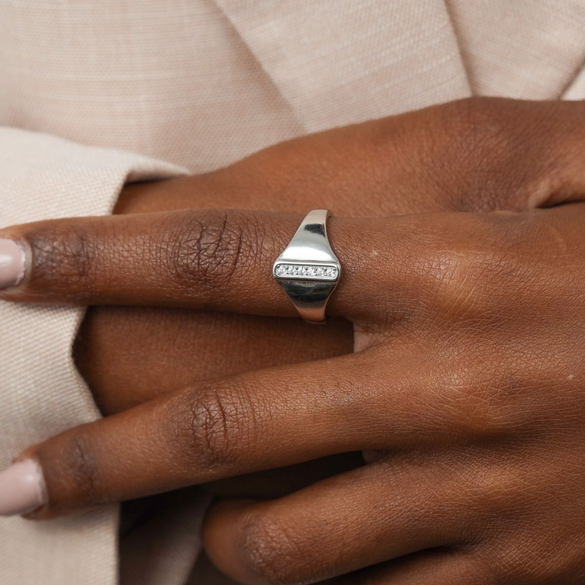 Clear Path Crystal Bar Ring [Sterling Silver]