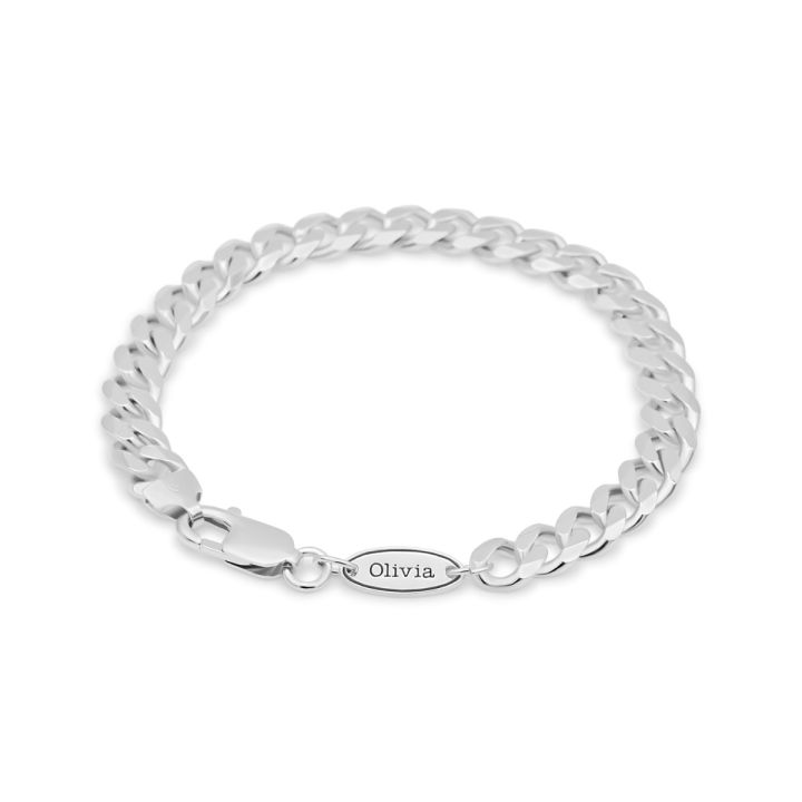 Curb Chain Bracelet with Custom Nameplate [Sterling Silver] - 8MM