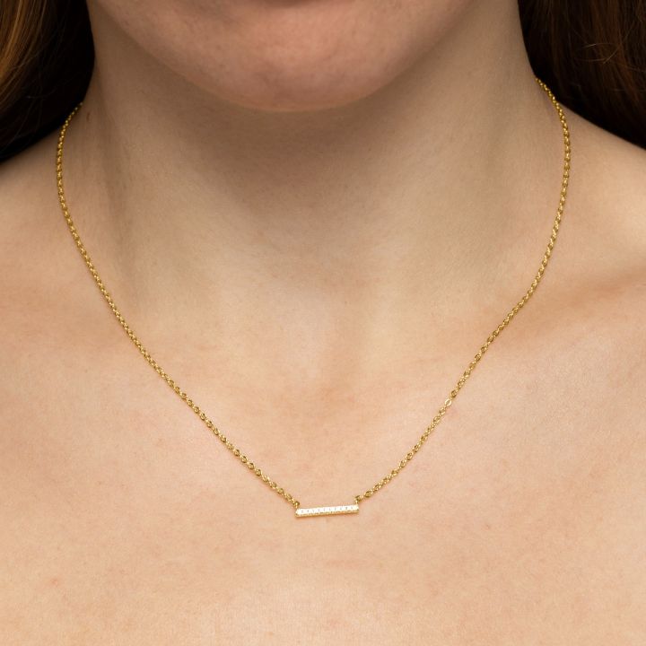 Aurora Pavé Bar Necklace [Gold Plated]