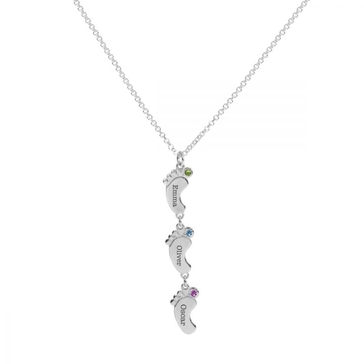 Family Path Name and Birthstone Necklace [Sterling Silver] 