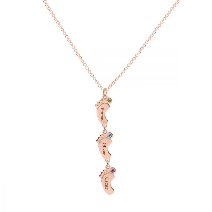 Family Path Name and Birthstone Necklace [18K Rose Gold Plated] 