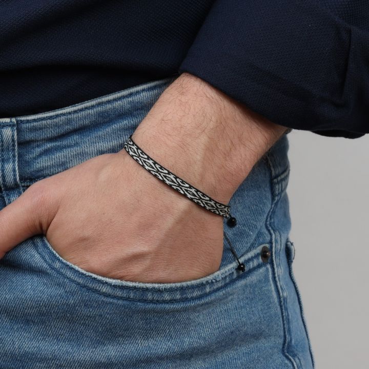 Black and White Cord Bracelet for Men