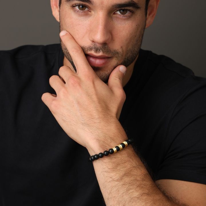 Serene Black Onyx Men Name Bracelet - 18K Gold Vermeil