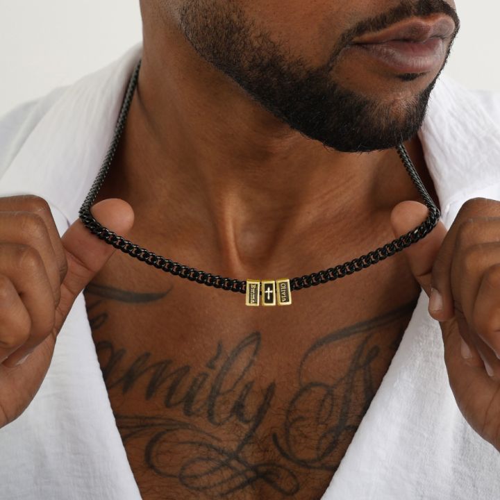 Cross Dark Cuban Link Chain With Names [Gold Plated] - 6MM