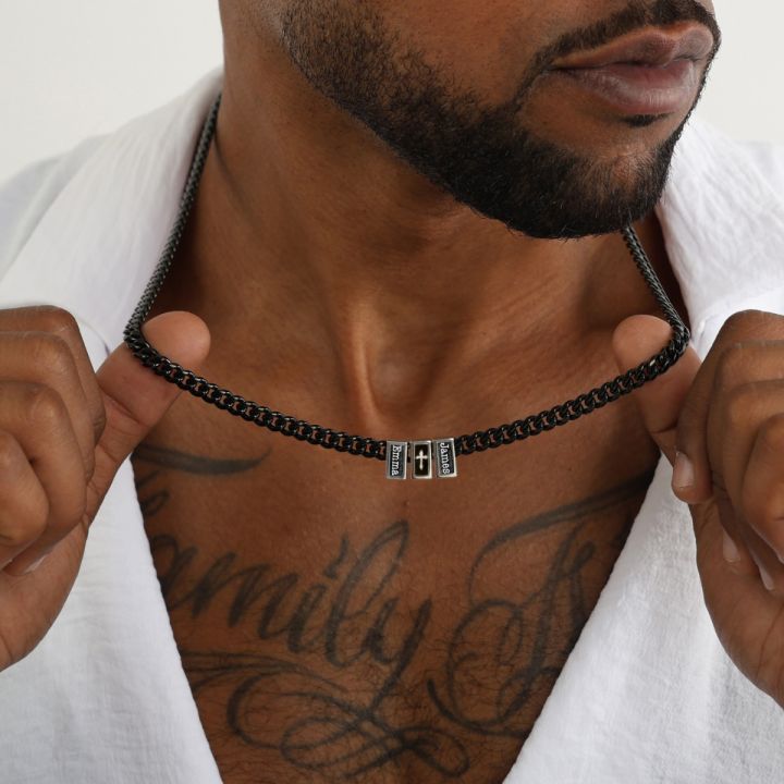 Cross Dark Cuban Link Chain With Names - 6MM