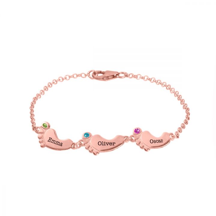 Family Path Name and Birthstone Bracelet [18K Rose Gold Plated]