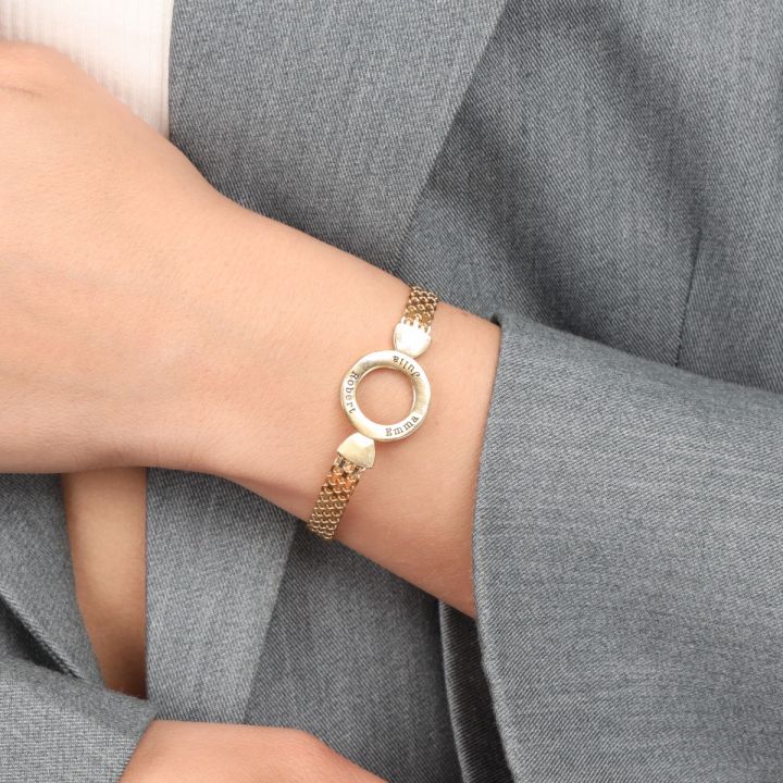 Herringbone Circle Name Bracelet [18K Gold Plated]