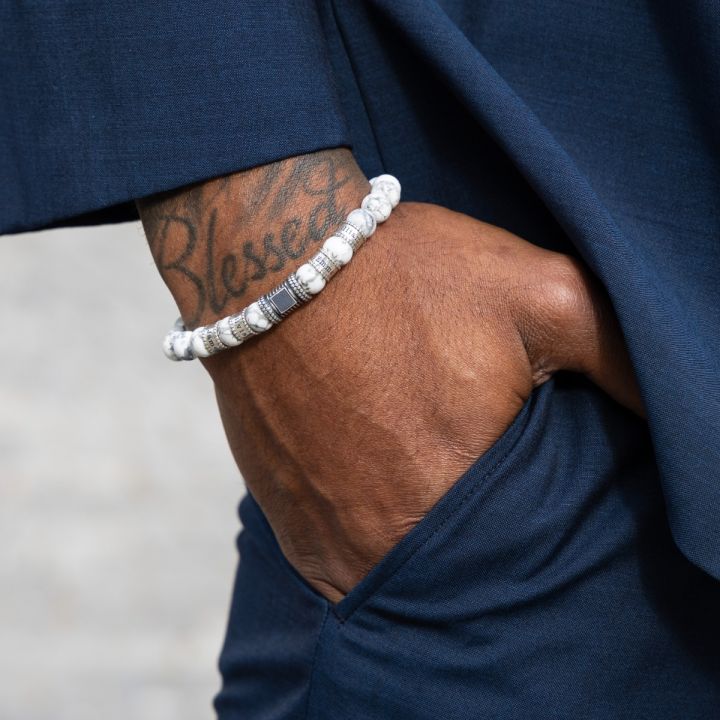 Howlite Men Name Bracelet With Nano Bible [Sterling Silver]