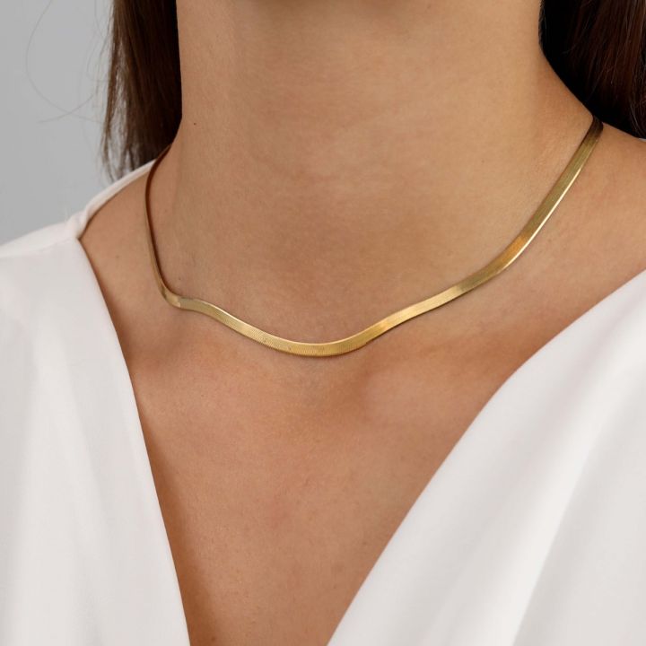 18K Gold Vermeil • Gift for Her • Must Have Layering Necklace Gold Sieraden Kettingen Kettingen Herringbone Chain Necklace • Herringbone Choker Necklace Pre Order 