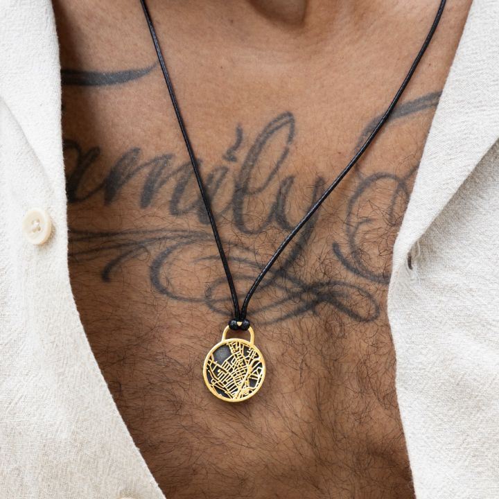 Navigator's Map Men Necklace – 18K Gold Vermeil / Black Cord