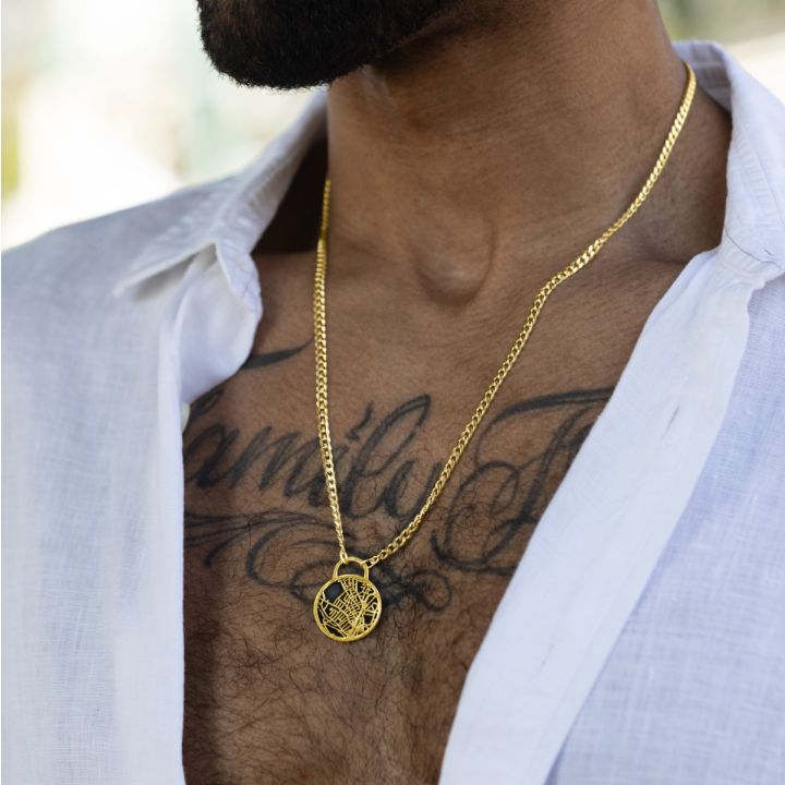 Navigator's Map Men Necklace with Cuban Chain – 18K Gold Plated 