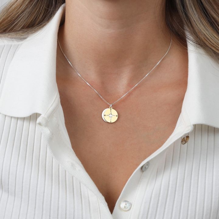 Navigator of the Heart Engraved Necklace [Sterling Silver & 14k Gold]