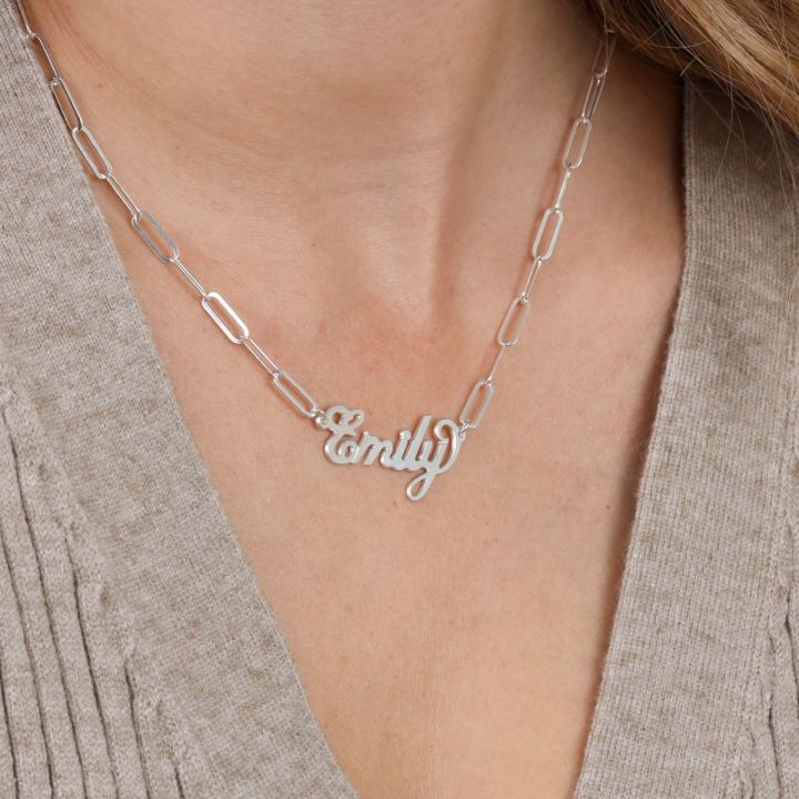 Paperclip Style Glam Name Necklace [Sterling Silver]