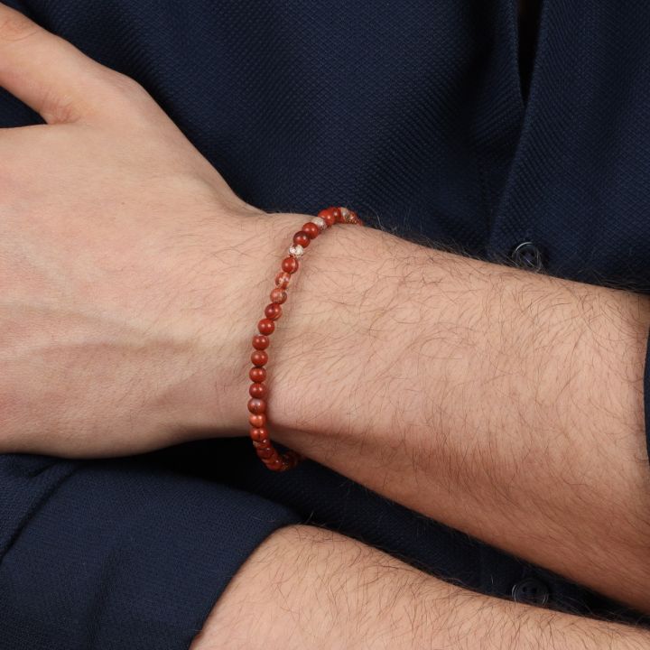 Red Jasper Beaded Bracelet for Men - 4mm