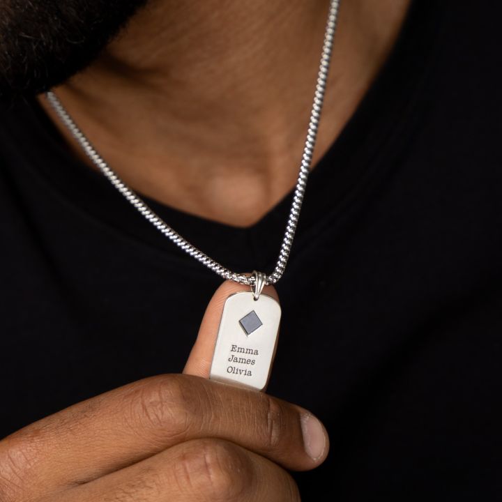 Engraved Tag Necklace for Men with Nano Bible - Sterling Silver