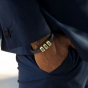 Black Leather Men Name Bracelet - 18K Gold Vermeil