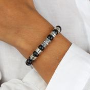 Cross Women Name Bracelet With Black Onyx Stones [Sterling Silver]