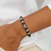 Cross Women Name Bracelet With Black Onyx Stones [Sterling Silver]