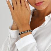 Cross Women Name Bracelet With Black Onyx Stones [Sterling Silver]