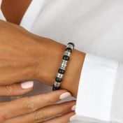 Cross Women Name Bracelet With Black Onyx Stones [Sterling Silver]
