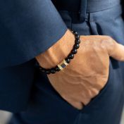 Black Onyx Men Bracelet with Nano Bible - 14 Karat Gold