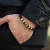Black Onyx Men Name Bracelet With Nano Bible [18K Gold Vermeil]